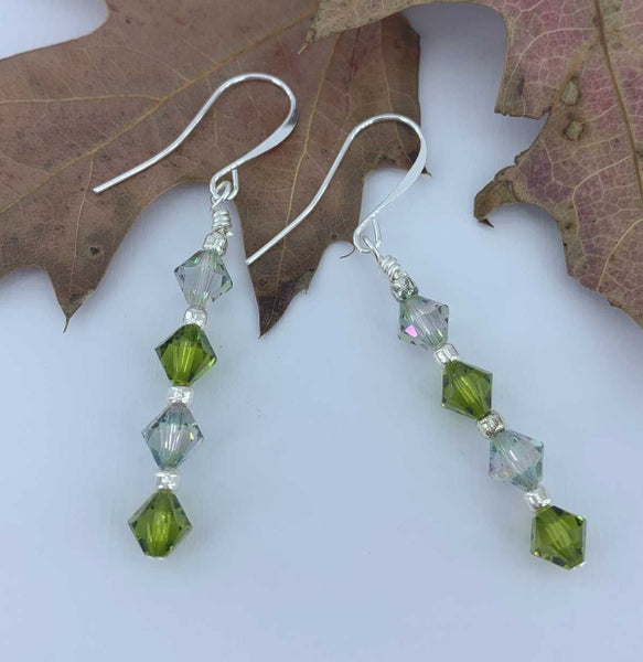 925 Sterling Silver Crystal Drop Earrings "Geraldine" (Green) Carousel 1