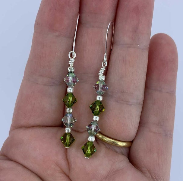 925 Sterling Silver Crystal Drop Earrings "Geraldine" (Green) Carousel 2