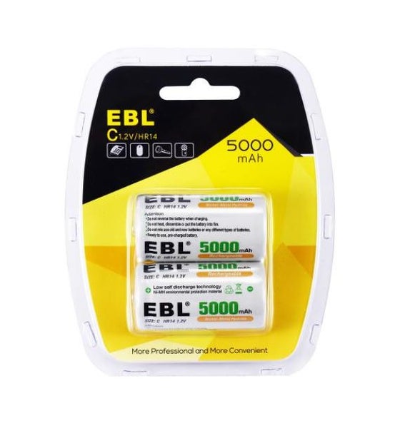 Ni-MH C Size C Cell Rechargeable Batteries High Capacity 5000mAh 2 Pack Carousel 1