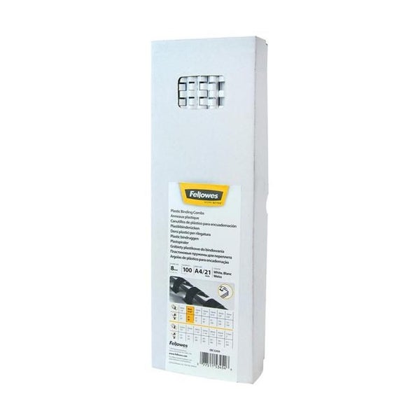 Fellowes Plastic Binding Combs 8mm White Pack 100 Carousel 1