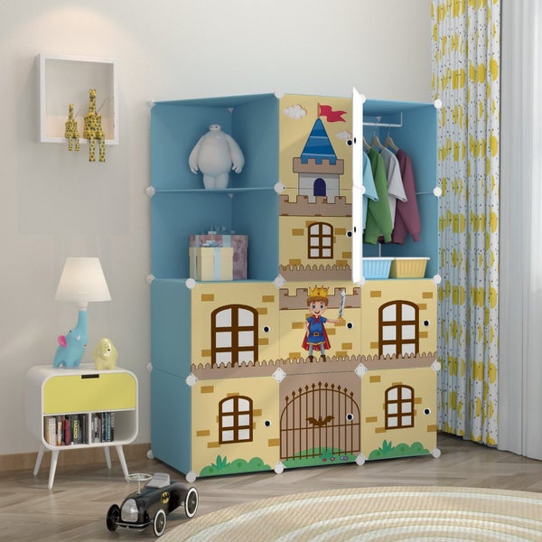 SOGA 10 Cubes Blue Castle Print Portable Wardrobe Divide-Grid Modular Storage... Carousel 2