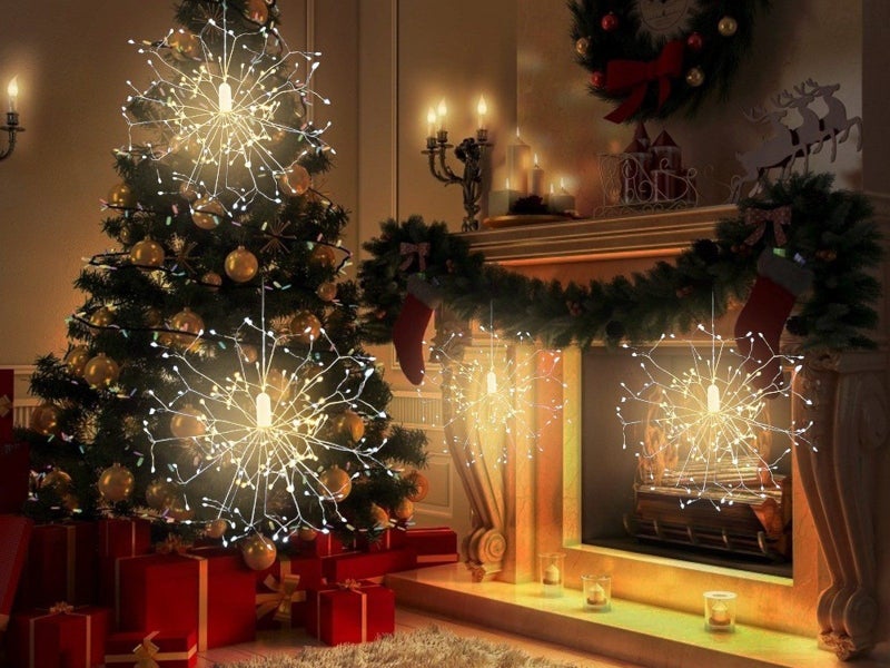 Set of 4 Firework String Lights Starburst Light with Remote Control White Carousel 2