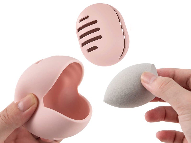 2Pcs Silicone Makeup Sponge Holder Shatterproof Beauty Make Up Blender Case Pink Carousel 1