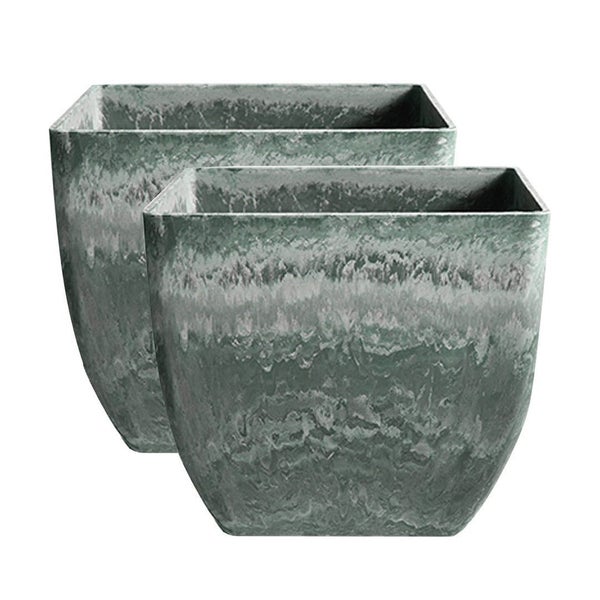 SOGA 2X 32cm Green Grey Square Resin Plant Flower Pot in Cement Pattern Plant... Carousel 1