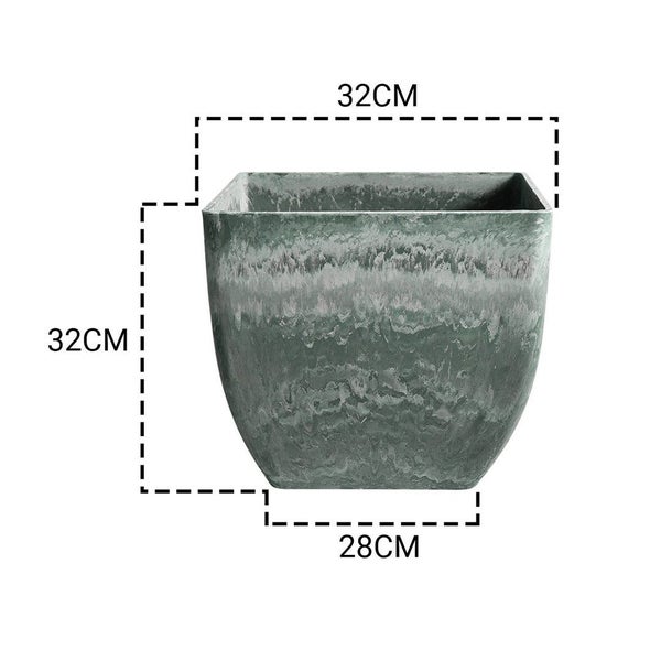 SOGA 2X 32cm Green Grey Square Resin Plant Flower Pot in Cement Pattern Plant... Carousel 2