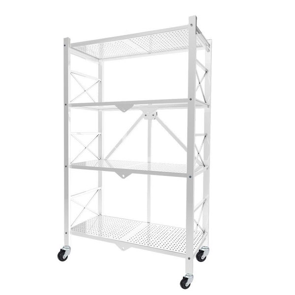 SOGA 4 Tier Steel White Foldable Display Stand Multi-Functional Shelves Porta... Carousel 1