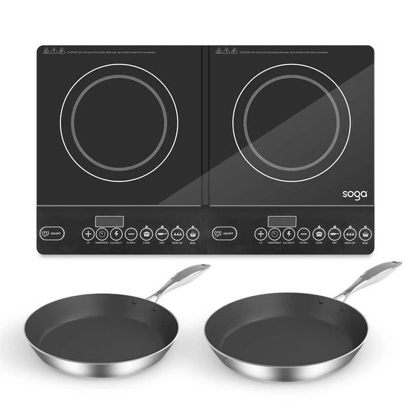 SOGA Dual Burners Cooktop Stove, 20cm and 26cm Induction Frying Pan Skillet Carousel 1