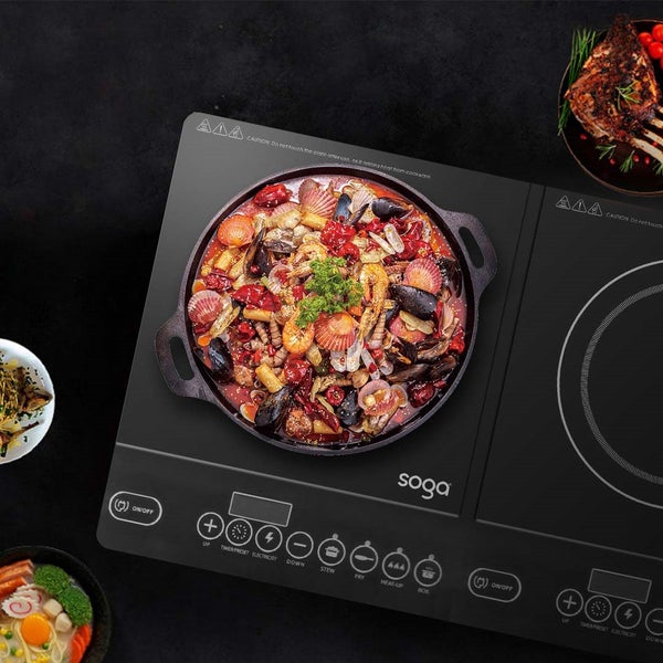 SOGA Dual Burners Cooktop Stove, 20cm and 26cm Induction Frying Pan Skillet Carousel 12