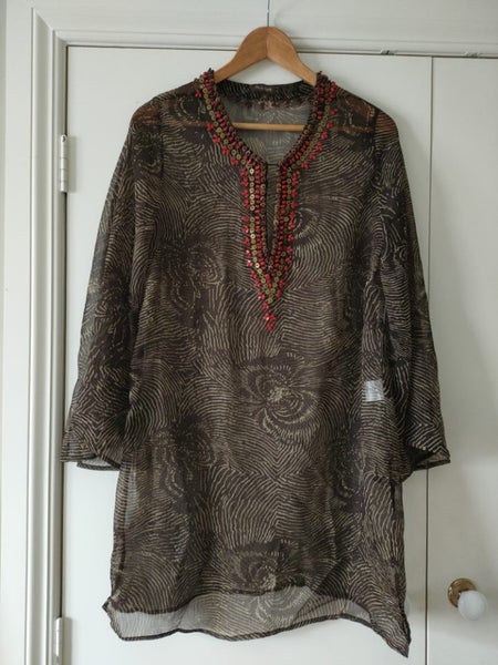 Phase Eight beaded brown sheer longsleeve kaftan S Carousel 1