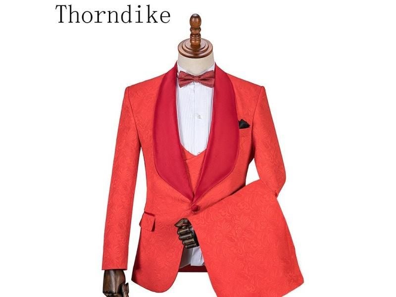 Thorndike One Button Groom Tuxedos 3 Pieces Mens Wedding Suits Carousel 1
