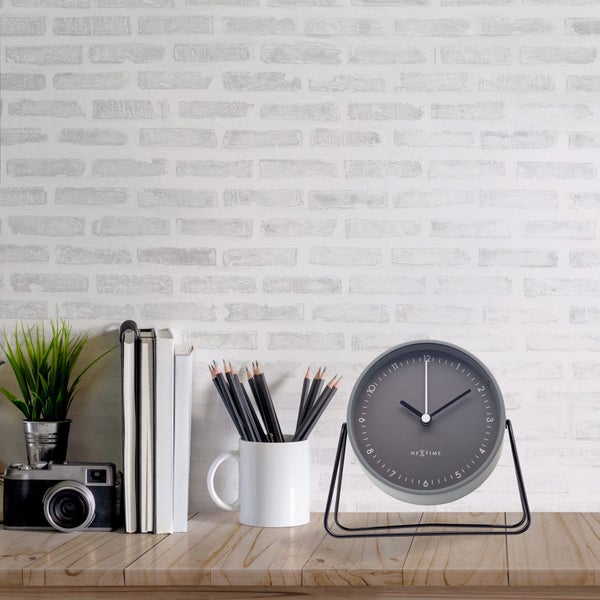 NeXtime Berlin Metal 14x13cm Analogue Table Desk Alarm Clock w Night Light Grey Carousel 8