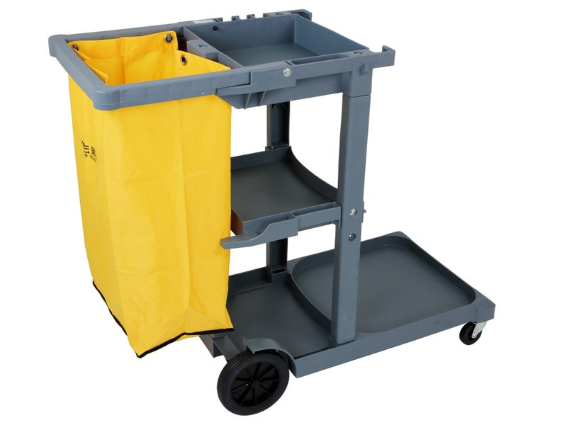 Janitor Trolley Service Cart 3x1/2 Shelf, Bucket Tray, Bag | Commercial Cleaning Carousel 2