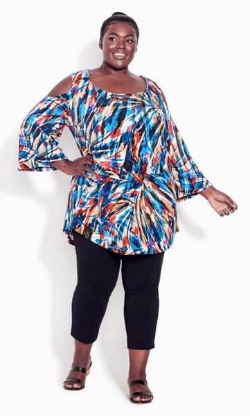 AVENUE Abstract Print Cold Shoulder Tunic Top ~ Sizes 20 & 26-28 Carousel 1