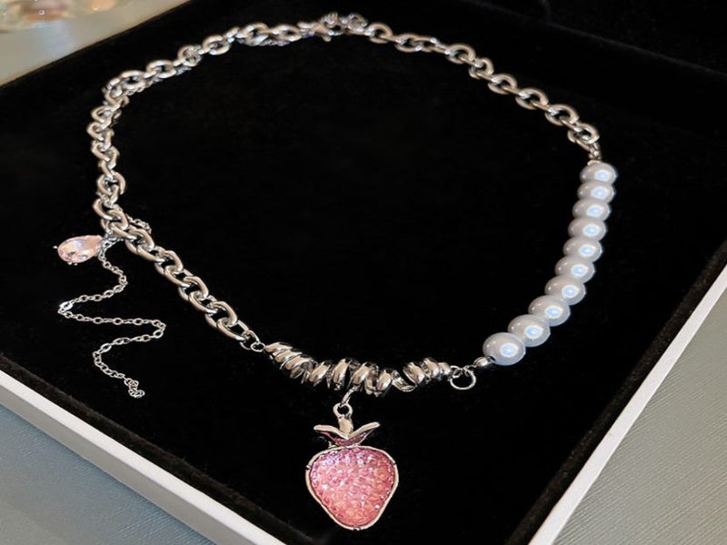 Necklace Pearls Pink Strawberry Necklace Carousel 1