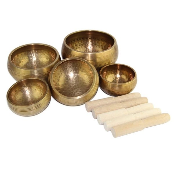 5Pcs Set Handcrafted Tibetan Bowls Meditation Calm Soothe Effect Singing Bowls Carousel 5
