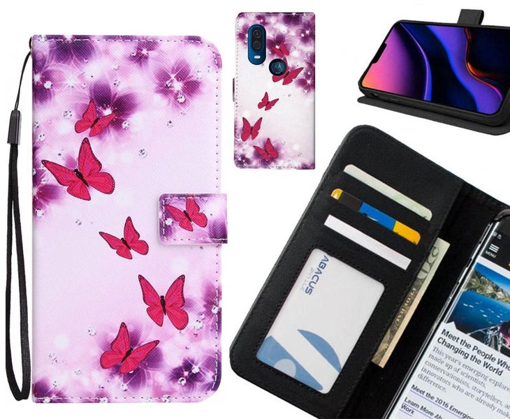 Motorola One Vision case 3 card leather wallet case printed ID Carousel 1