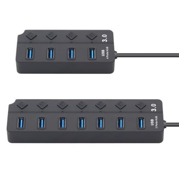 Multiport Usb 3.0 Hub With Independent Switch Black 7 Ports USB Cables Hubs & A Carousel 3