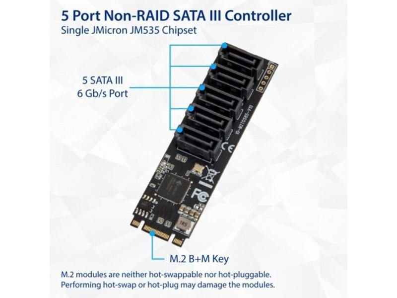 IOCREST M.2 (PCIe 3.0) To 5 Ports SATA III 6G SSD Adapter With SATAIII Cable Carousel 1