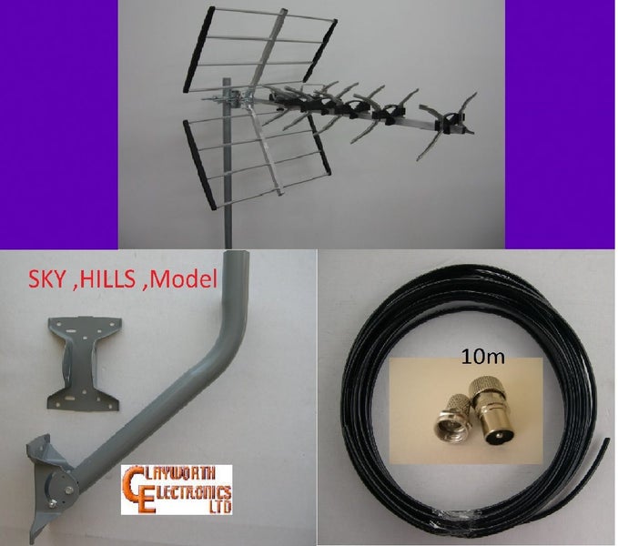 UHF Aerial Antenna Freeview Yagi 40el HD Wall Fascia Stays 10m F Plug EU281m LTE Carousel 1