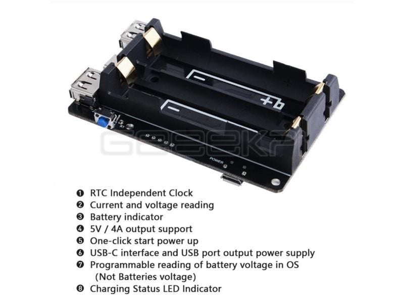 Raspberry Pi 18650 New UPS With RTC Coulometer Pro Extended Two USB Port Power Carousel 1