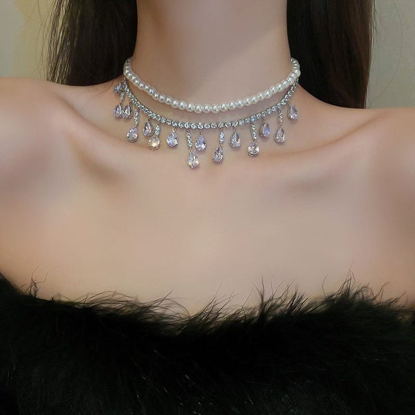 Necklace Pearls Water Drop Double-layered CZ Necklace Carousel 4