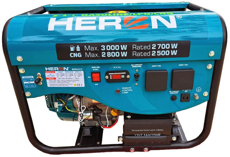 HERON Hybrid 3.0kW Petrol-LPG-NG Generator/ Remote Start Carousel 1