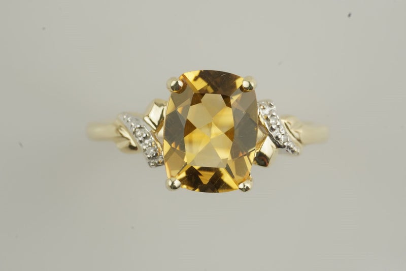 Golden Citrine & Diamond ring in 9ct ring Carousel 1