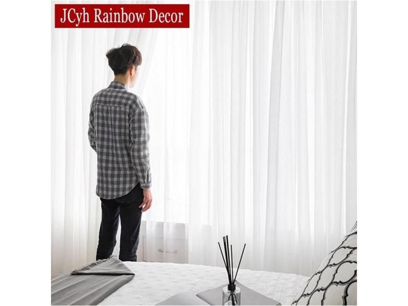 White Sheer Curtains For Living Room Window Transparent Voile Tulle Carousel 1