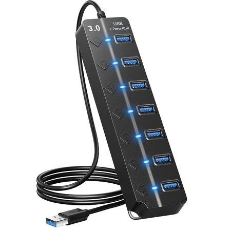 USB Hub 3.0,7-Port USB Hub Splitter with Individual On/Off Switches and Lights,3 Carousel 1