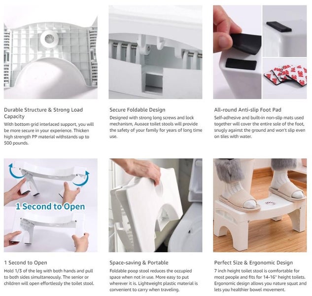 Foldable Toilet Potty Stool for Adults,7" Heavy Duty Plastic Portable Squatting Carousel 2