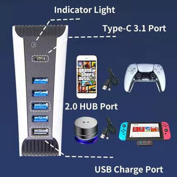 5 in 1 USB Expansion Hub for PS5 USB Hub High Speed Expansion Hub Splitter Carousel 1