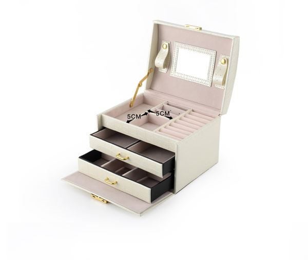 DELUXE PU LEATHER JEWELLERY BOX - WHITE Multi Layer Carousel 2