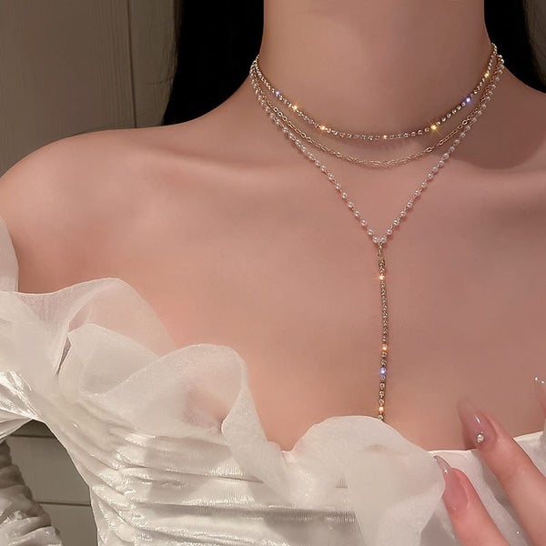 Necklace Three-layered Pearls Cubic Zirconia Necklace Carousel 2