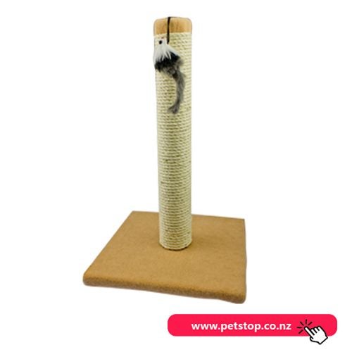Tigga Cat Scratch Pole 50cm Caramel Carpet & Rope with Squeaky Mouse Carousel 1