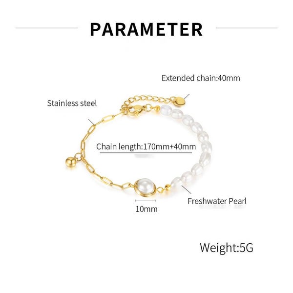 Bracelet Stainless Steel Fashion Pearl Charm Yellow Gold Color Bracelet Carousel 2