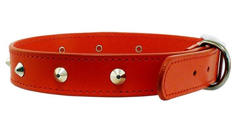 Dog Collar - Stitched Studded 18mm Red (45cm) Carousel 1