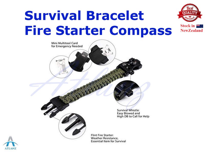 Paracord Survival Bracelet Fire Starter Compass Whistle Carousel 1