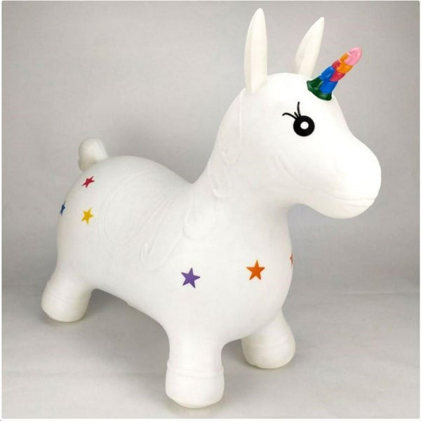 Happy Hopperz White Unicorn Inflatable Ride-On Carousel 1