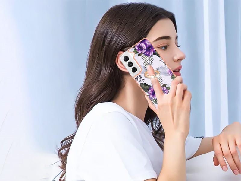 Finger Ring Kickstand Case Cover for Samsung Galaxy S23+ Flower Carousel 2