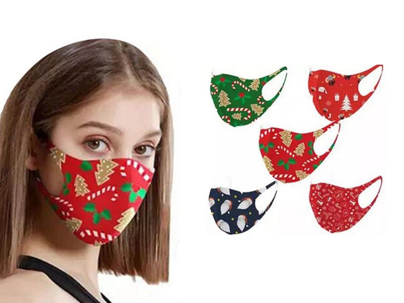 5Pcs For Adult Reusable Christmas Themed Face Masks Earloop Face Masks Carousel 1
