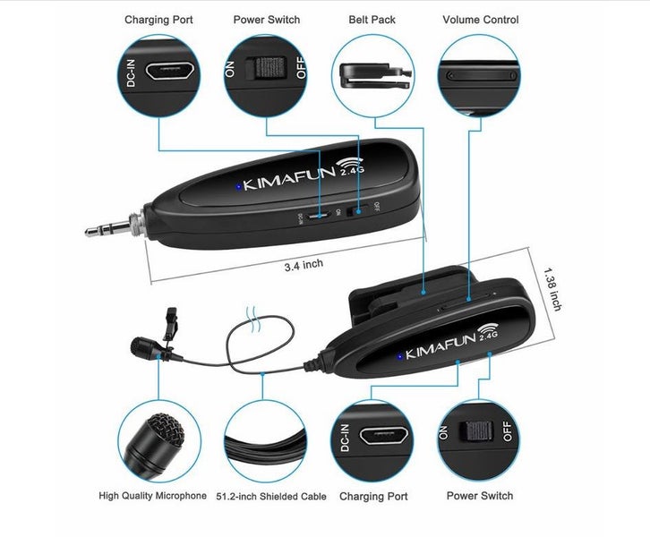 Kimafun KM-G130-1 2.4GHz Wireless Lavalier/Lapel Microphone (P-01)62863848447234112