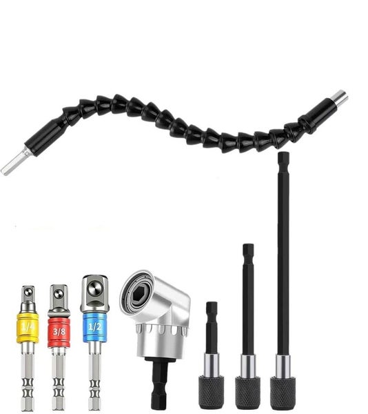 8 Pcs Drill Tool Set Angle Drill Attachment Socket Adapter Drill Bit Holder Carousel 1