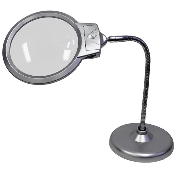 2 Led Desktop Magnifier Glass 2X/5X 130Mm Magnification Lens Led Lamp Metal Hose Carousel 1