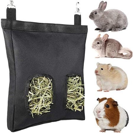 Rabbit hay Feeder Bag,Feeder Storage Bag 25 x 3 x 28cm (Black) Carousel 1