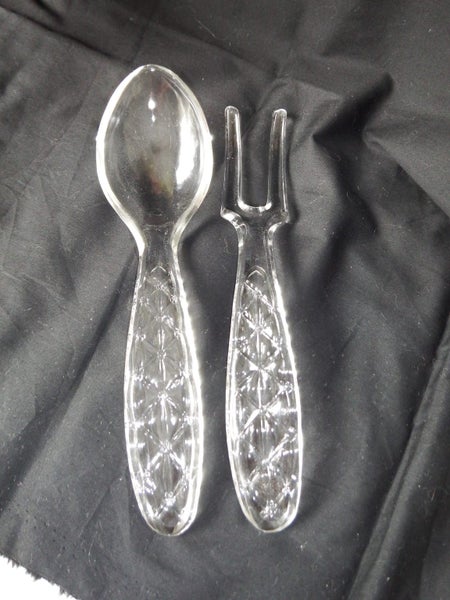 Vintage Beautiful Crystal /Glass Salad Servers - Spoon & Fork Carousel 1