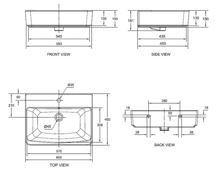 DELETED LINE - ACACIA E WALL HUNG BASIN 3 TAP HOLE Carousel 2