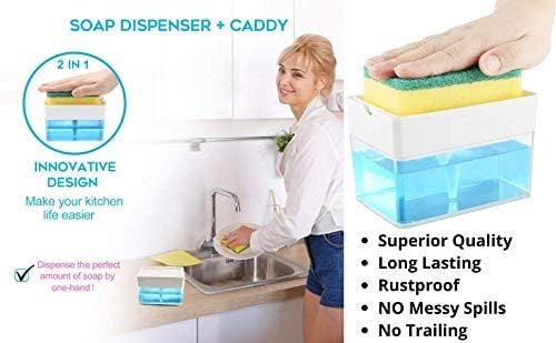 Soap Dispenser Kitchen Sponge Holder 2-in-1 Dish Soap Dispenser Carousel 2