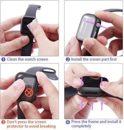 Hard PC Case with Tempered Glass Screen Protector Compatible with Apple Watch Se Carousel 10