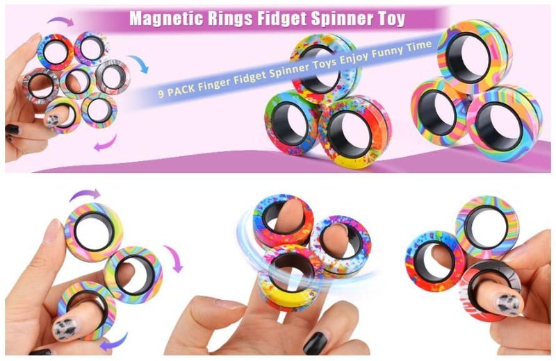 9Pcs Magnetic Rings Fidget Toy Set,Idea ADHD Anxiety Decompression Magnetic Carousel 2