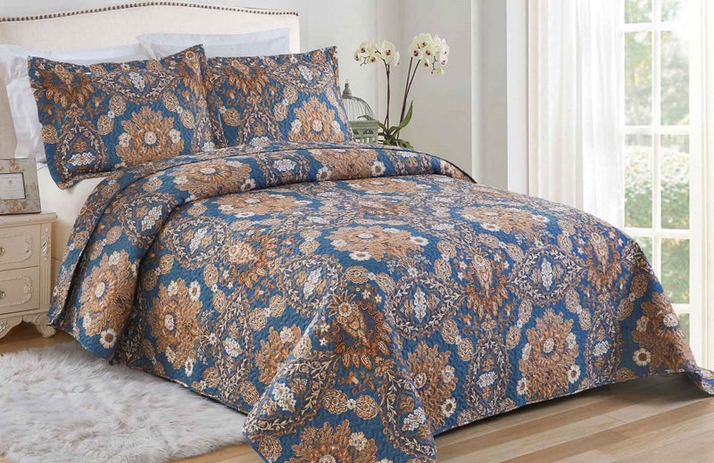 OVERSIZED LUXURY 3 PIECE QUILTED BEDSPREAD recommended for KING or QUEEN#35 Carousel 1